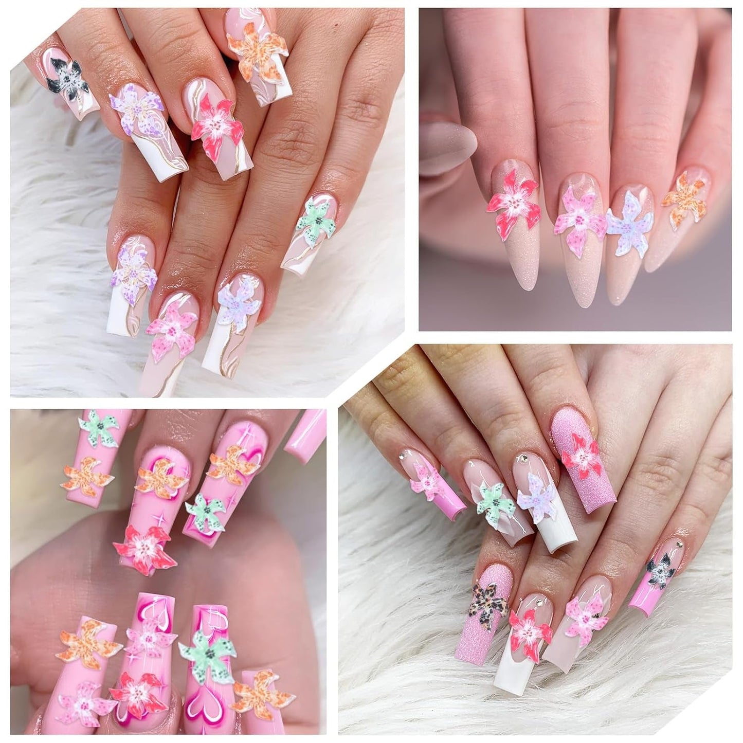 50 Stück 3D Blumen Nägel Nail Charms Bunt Gelee Weich Kleber Lilie Blume Blume Nagel Hibiskus Zubehör Nageldesign Eis Kristall Geprägt Farbverlauf Lilien Für Mädchen Frauen Diy Basteldekoration