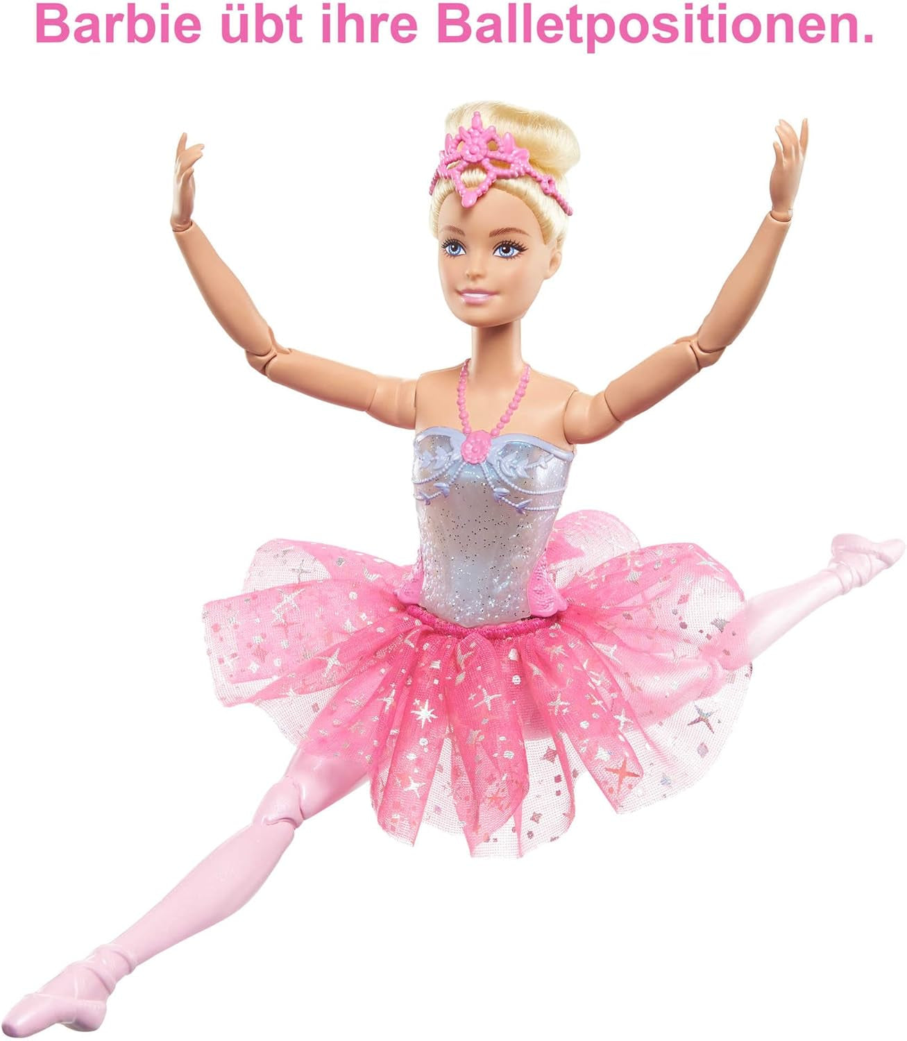 Barbie Dreamtopia Magische Ballerina-Puppe mit Lichtern, rosa Tutu und blonden Haaren, 5 Licht- und Soundeffekte, positionierbare Barbie, ab 3 Jahren, HLC25