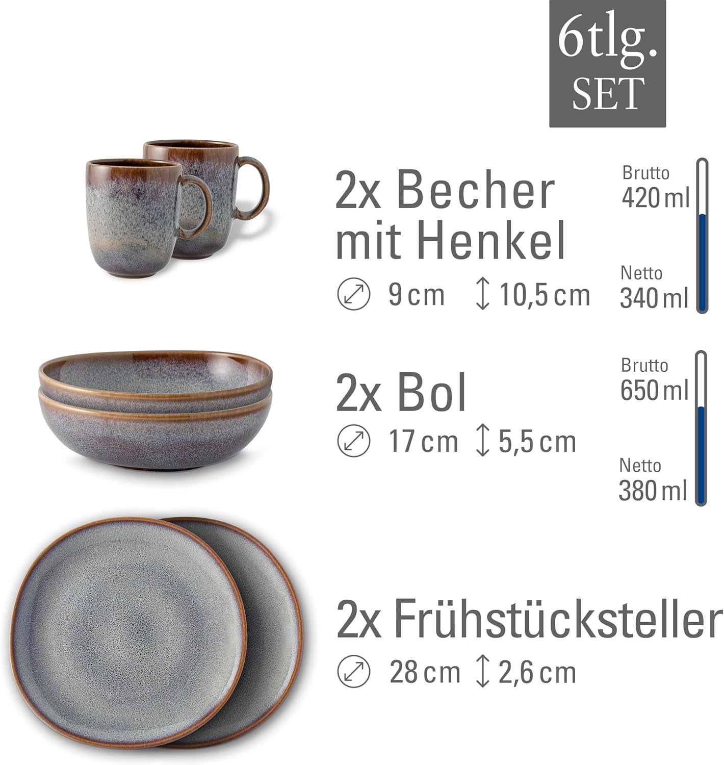 Lave beige Frühstücksset von Villeroy & Boch, 6-teilig