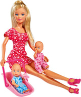 Simba 105730211 - Steffi Love Nanny, mit zwei Babys, Babytrage und Autositz, Zubehör, Ankleidepuppe, 29 cm, für Kinder ab 3 Jahren