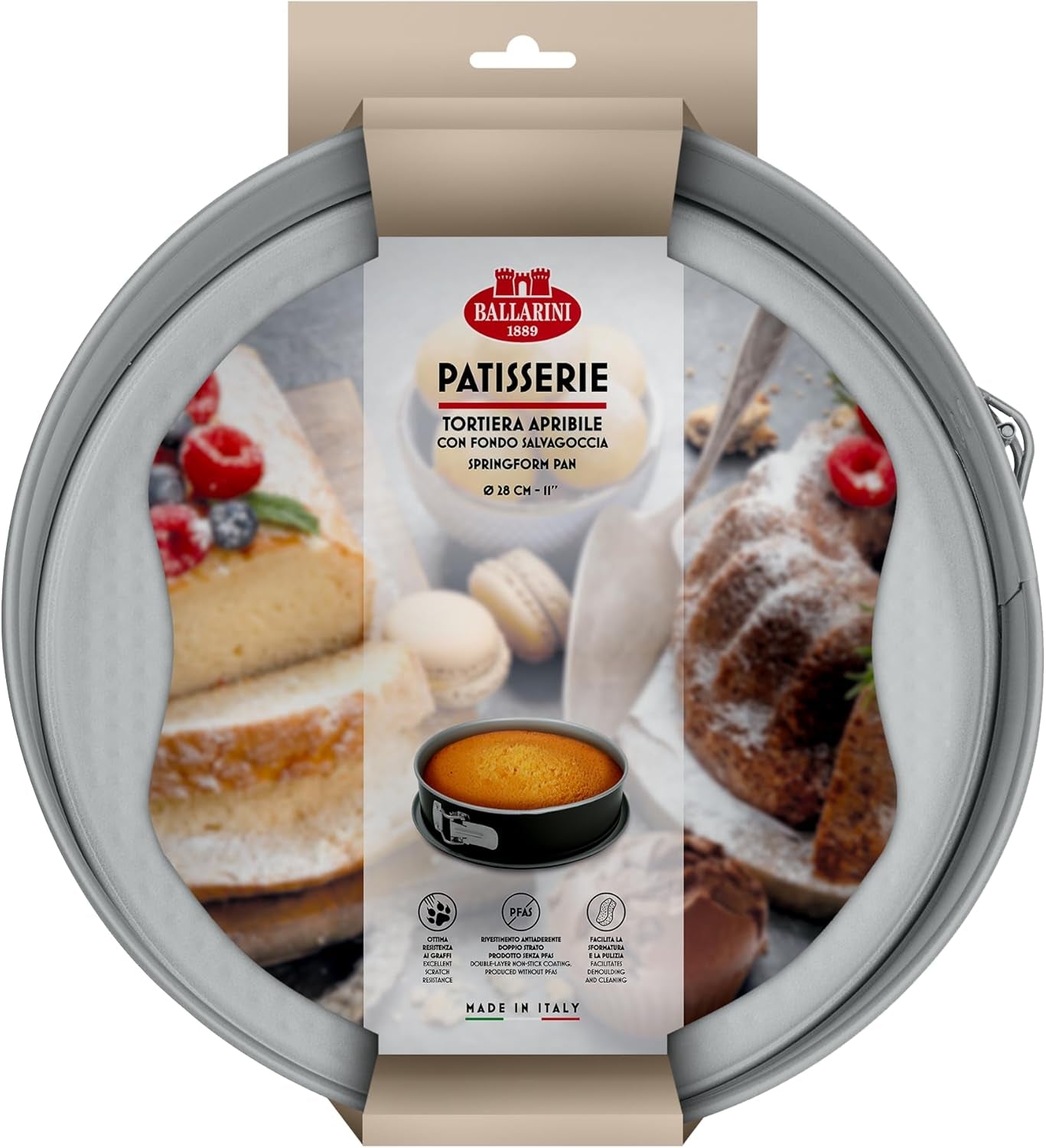 Ballarini, Backform, verschiedene Modelle Formen und Backbleche Naty Shop Grau Kuchenform mit Feder, tropfsicherem Boden, 28 cm