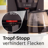 Bosch MyMoment TKA2M113 Filter-Espressomaschine, 1,25 l Glaskaraffe, 10–15 Tassen, 40-Minuten-Warmhaltefunktion, Anti-Tropf-System, drehbarer Filterhalter, abnehmbarer Wassertank, 1200 Watt, Mattschwarz