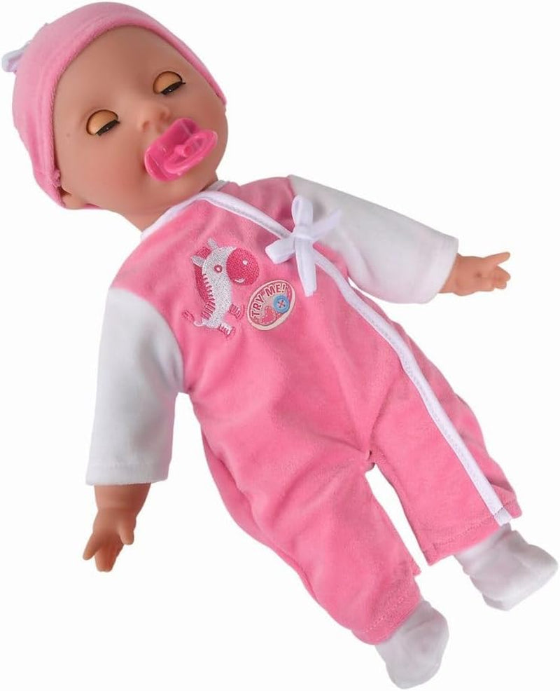Simba 105140489 – Laura Baby Talk Doll, 38 cm große Puppe mit weichem Körper und Schlafaugen im süßen Overall, 24 Babygeräusche, Spielpuppe, Babypuppe, ab 2 Jahren
