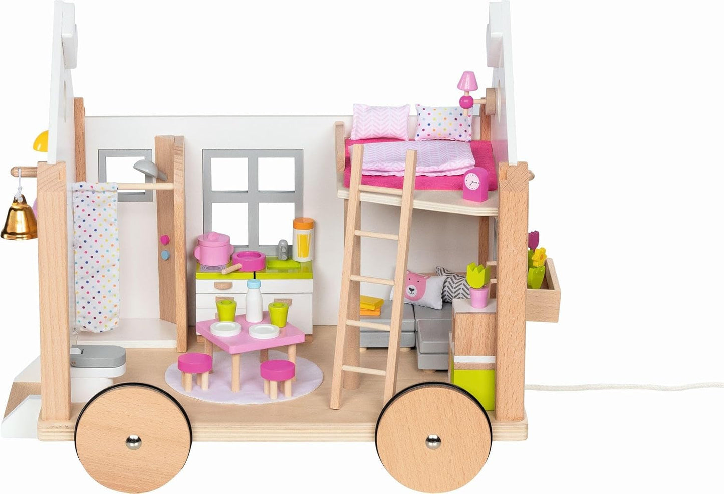 Goki 51477 – Kleines Hygge-Haus aus Holz und Stoff für Mini-Puppen, bewegliches Puppenhaus im skandinavischen Stil, 38 cm x 27 cm x 33 cm, 40er-Set, ab 3 Jahren. Puppenhäuser Naty Shop Standardtitel