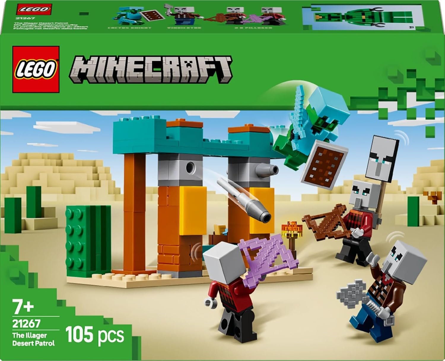 LEGO Minecraft The Illager Desert Patrol Videospielset für Kinder, Outpost-Minispielzeug und drei Minifiguren, darunter Plünderer, Diener und Kaktusritter 21267 Bausätze Besuchen Sie den LEGO-Store