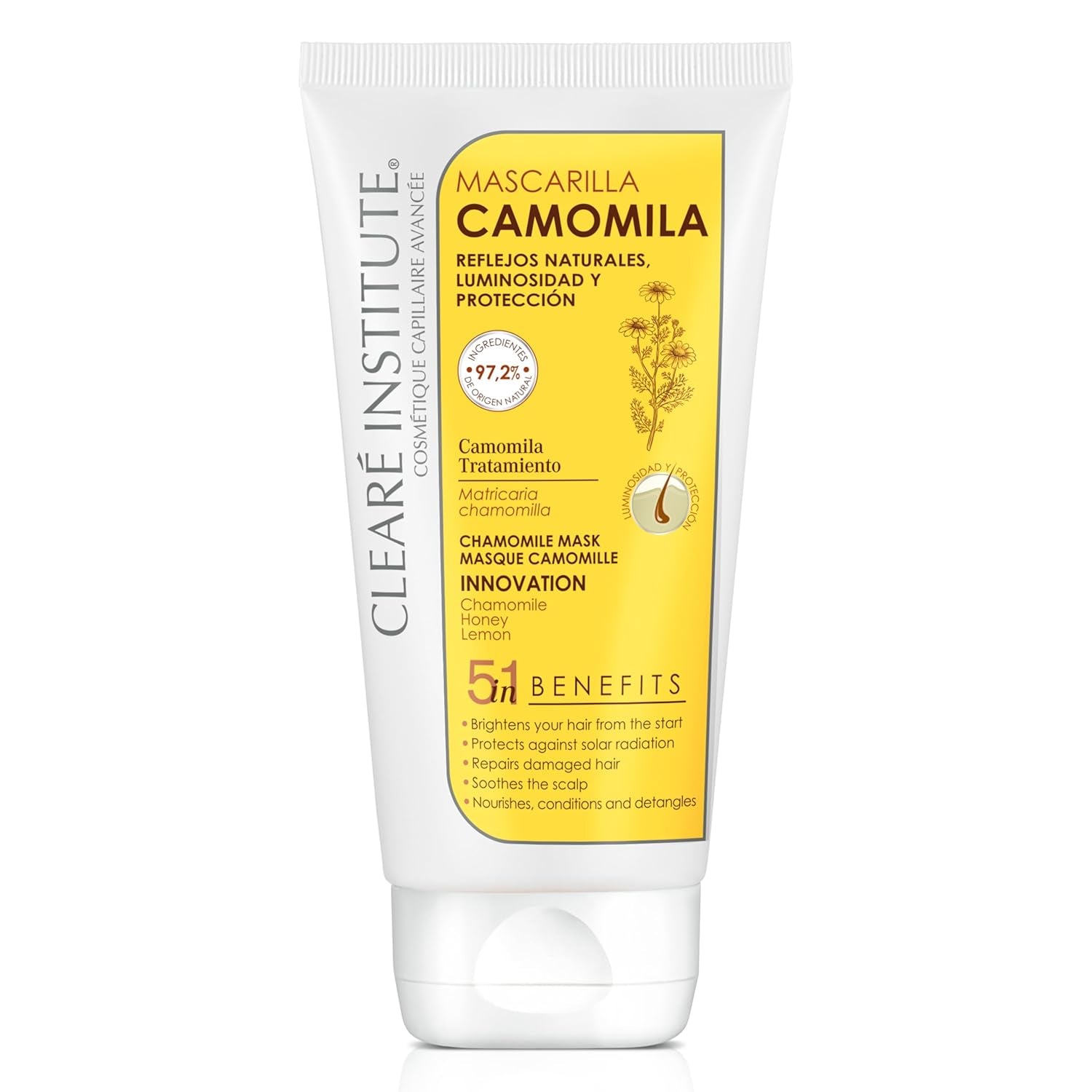 Clearé-Institut | Kamillenmaske | Pflegt, pflegt und entwirrt | Goldener Glanz und Glanz | 97 % natürliche Inhaltsstoffe | Beruhigt die Kopfhaut mit Kamillenextrakt | 150 ml Naty Shop Haarmaske Standardtitel