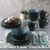 Gibson 99813.16R Elite Soho Lounge Reactive Glaze 4-Personen-Geschirrset, 16-teilig, Blau-Grün/Schwarz-Zweitoneffekt