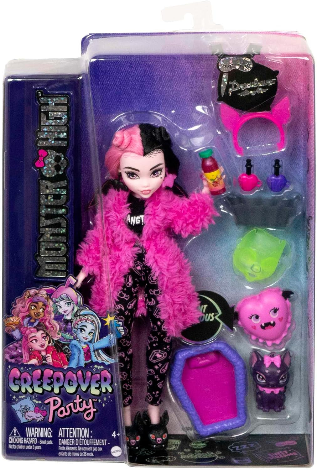 Partyzubehör für MONSTER HIGH-Puppe und Pyjama, Draculaura, Fledermauszählung, fabelhafte Puppe, Haustier-Creepover-Party, HPY66, Naty Shop-Puppen