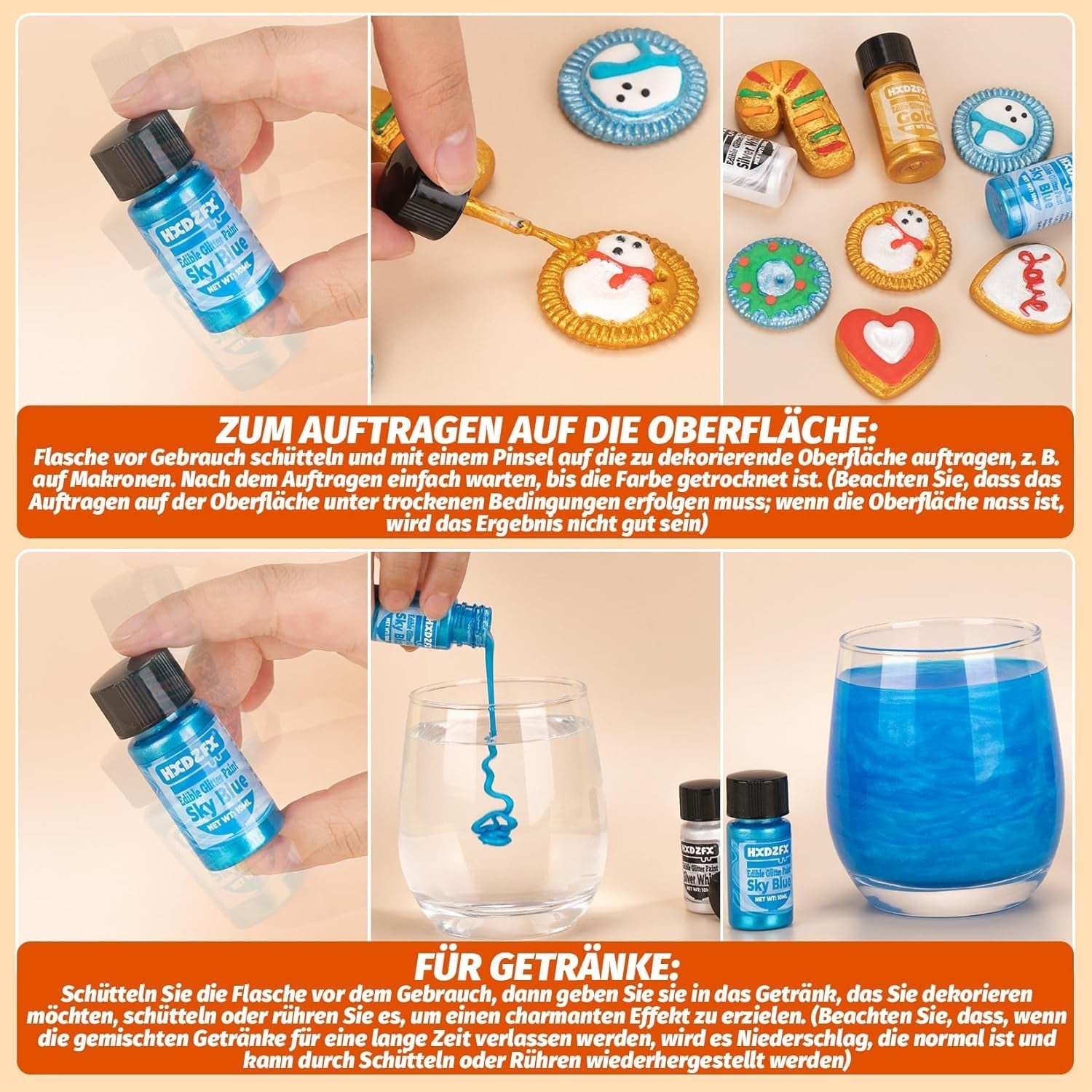 Essbarer Glitzer - 3 Torten Kuchen Deko Essbare, Metallic Lebensmittelfarbe Flüssiges, Edible Glitter Für Muffin, Cocktail, Marshmallows - 10Ml Naty Shop