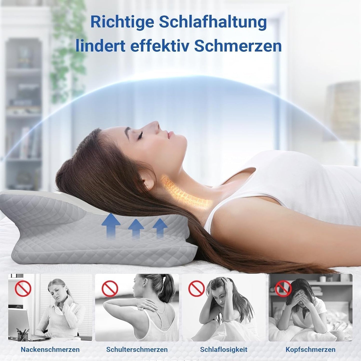 NVKHG Memory-Schaum-Kissen, ergonomisches Nackenkissen, Kopfkissen, Memory-Schaum-Kissen, Kopfkissen für Seiten-, Rücken- und Bauchschläfer zur Verbesserung der Schlafqualität, 60 x 41 x 13/11 cm, orthopädische Nackenkissen, Naty Shop