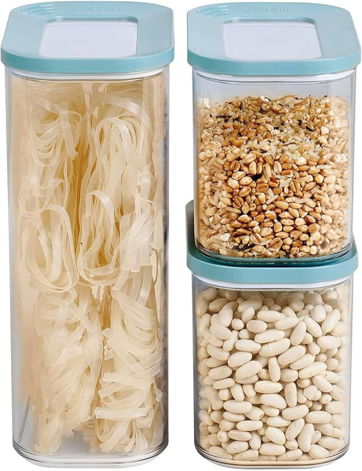 Mepal Set mit 3 Vorratsgläsern mit Deckel – rechteckiger Lebensmittelbehälter – Küchen-Organizer aus Kunststoff – luftdichter Vorratsbehälter – 1 x 2000 ml und 2 x 1000 ml – weiße Frischhaltedosen Naty Shop Nordic Green 3-teiliges Set