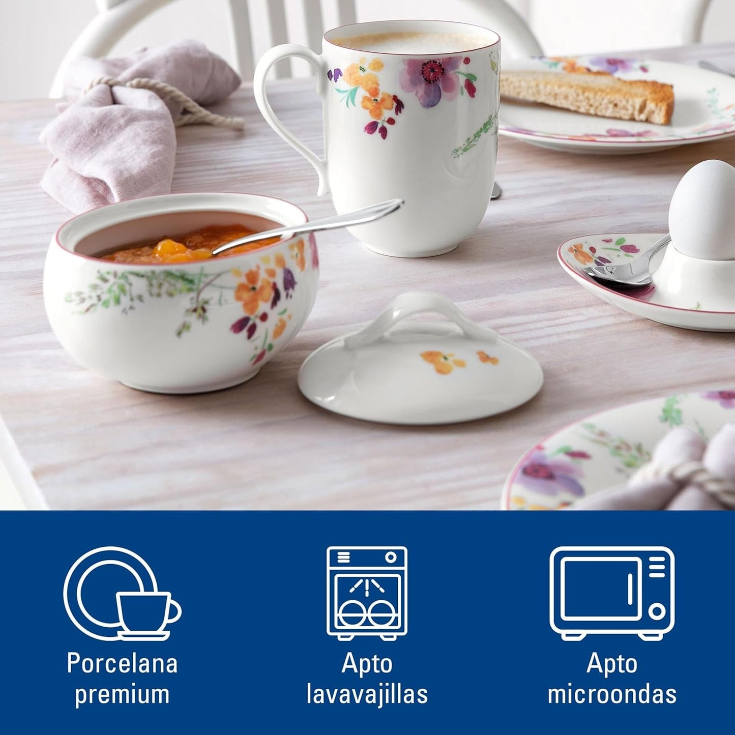 Villeroy & Boch - Mariefleur Zuckerdose, verschiedene Farben, spülmaschinenfest, mikrowellengeeignet, Zuckerdose mit Deckel, Zuckerdose, Aufbewahrung, Kaffeezubehör, Blumengeschirr, Premium-Porzellan