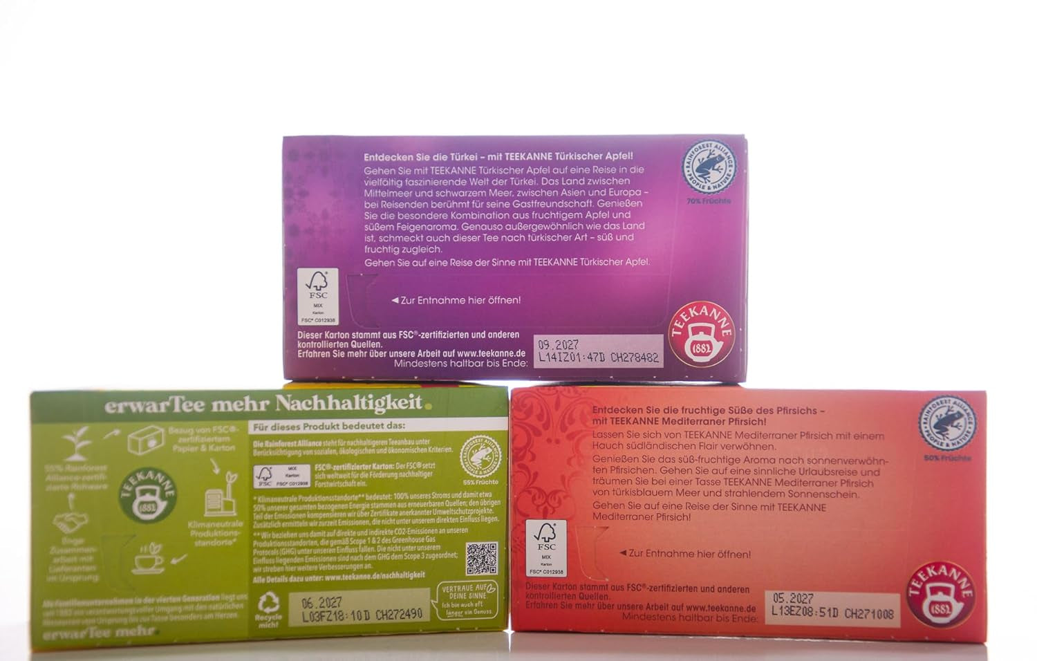 Teekanne Teeset 3-fach sortiert, italienische Zitrone, mediterraner Pfirsich und türkischer Apfel, 155g