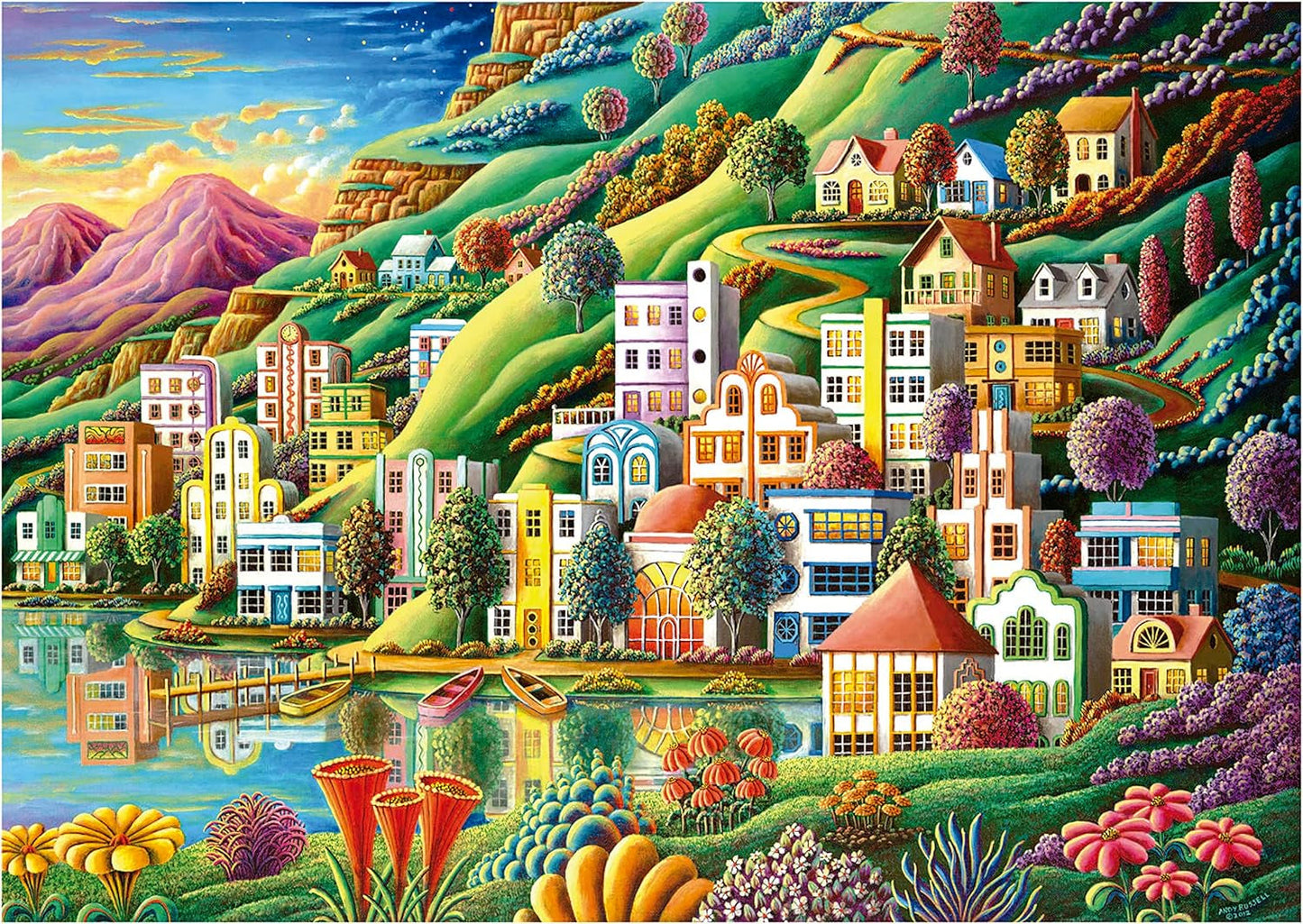 Educa - Puzzle 500 Teile für Erwachsene | Buntes Dorf am See, 500-teiliges Puzzle für Erwachsene und Kinder ab 11 Jahren, Landschaftspuzzle, Illustration (19552) Puzzle Naty Shop