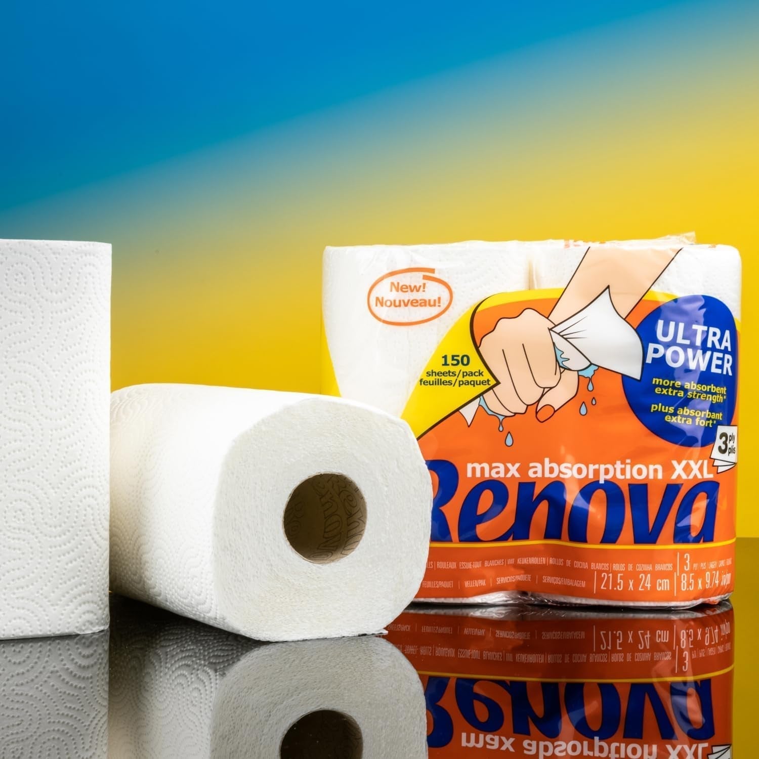 Küchenrollen Renova Renova Ultrapower | 24 XXL-Rollen = 60 Standardrollen | 3 extrem saugfähige und äußerst widerstandsfähige Schichten | Fsc-zertifiziertes Papier