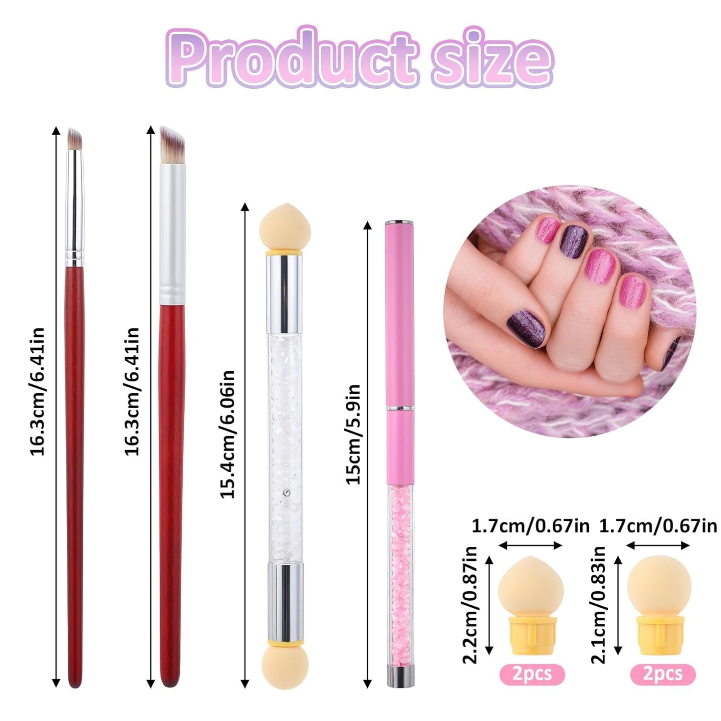 Nail Art Rendering-Werkzeuge Schwamm Undtupfpinsel, Sponge Brush Applicator, Doppelter Kopf Ombre Sponge Stick Mit 4 Ersatzköpfen, Nail Art Schwamm Und Tupfpinsel, Ombre Nagelpinsel Für Gelnägel