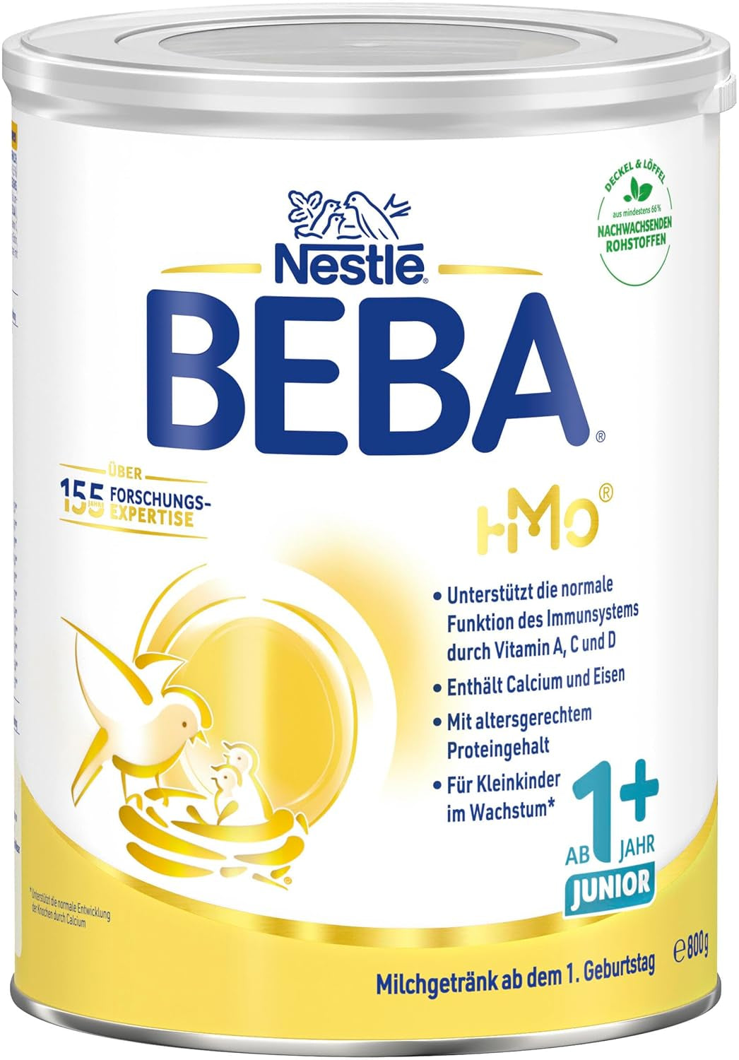 BEBA Junior 1+ Milchgetränk ab 1 Jahr, Mit HMO, Altersgerechter Proteingehalt, Nur Laktose, Ohne Palmöl, Ohne Fischöl, Kleinkindnahrung, Babymilchpulver, 6er Pack (6 x 800g)