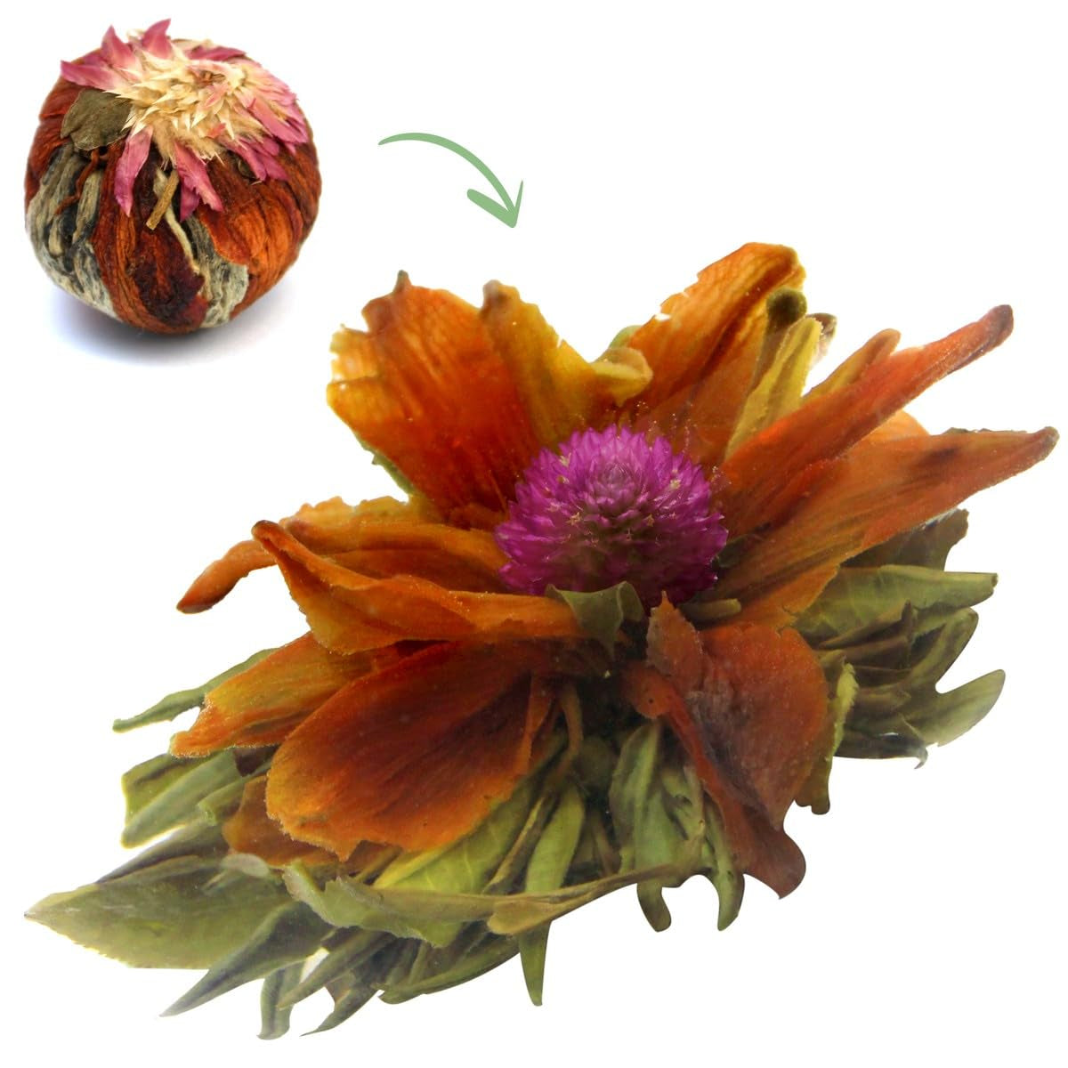 Blütentee „Krone des Geschmacks“ 1 Stück 6 g | Grüner Tee - Lilienblüte - Litschiblüte | Ausgewählter Tee | Grüne Teeblumen | Ideal für Teeliebhaber