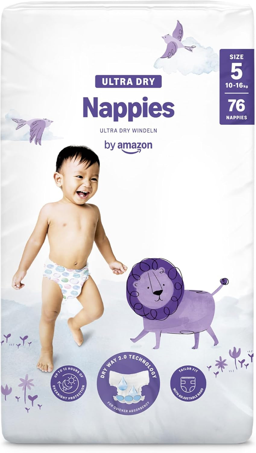 Amazon Ultra Dry Windeln, Größe 3 (4–9 kg) – Monatsbox, Weiß, 172 Stück (2 Packungen à 86 Stück) (ehemals Mama Bear, identisches Produkt)
