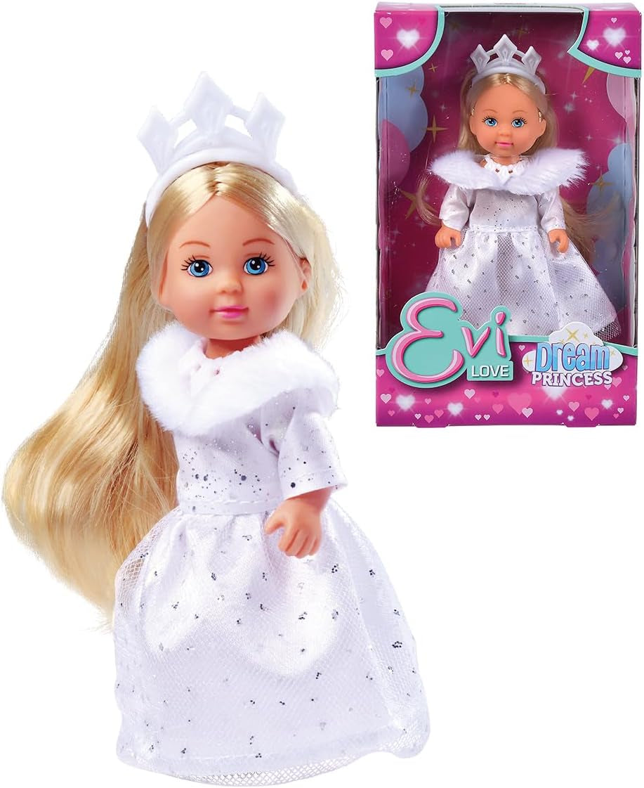 Simba Evi Princess of Love's Dreams, Spielpuppe in einem verträumten Winterkleid mit Fellbesatz und Glitzerelementen, 12 cm, ab 3 Jahren