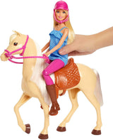 Barbie-Puppe und Pferdespielzeug, Reitzubehör, inklusive 1 Puppe und 1 Pferd, geeignet als Geschenk für Kinder ab 3 Jahren, FXH13