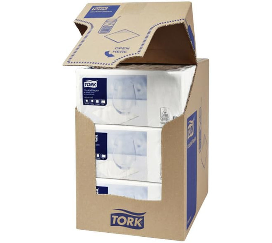 Tork Cocktail White Servietten, 1/4-Faltung, 2-lagig, 24 cm × 24 cm, 200 Servietten, 477534