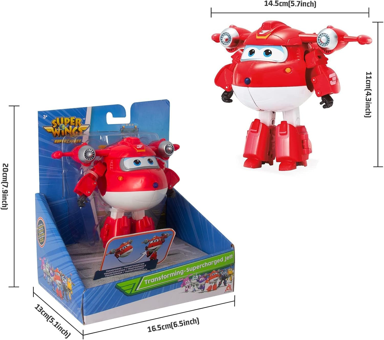 Super Wings 5" Transforming Characters 2er-Pack Transforming Supercharged Jett + Tino Transformer Spielzeug für Jungen und Mädchen ab 3 Jahren, rote Actionfiguren, Naty Shop