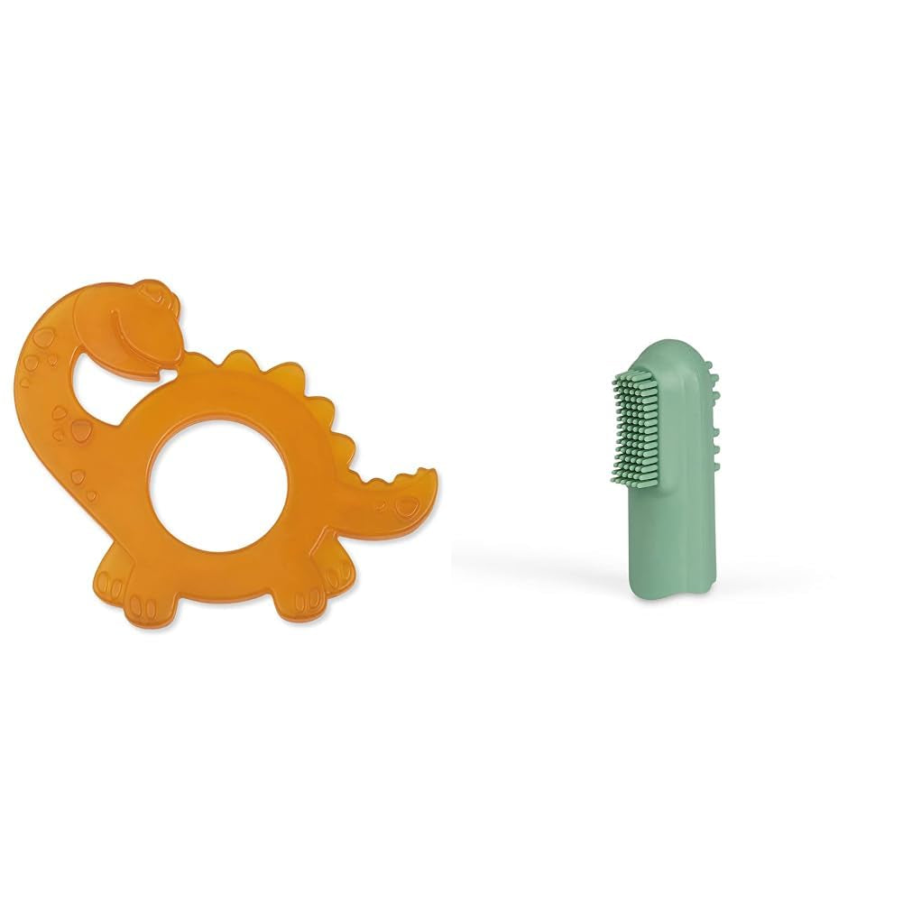 Bio-Naturkautschuk-Baby-Beißring, Massagegummi, BPA-frei, weich, fördert die Feinmotorik, Dinosaurier-Design (639-V1). Fingerzahnbürste aus Naturkautschuk