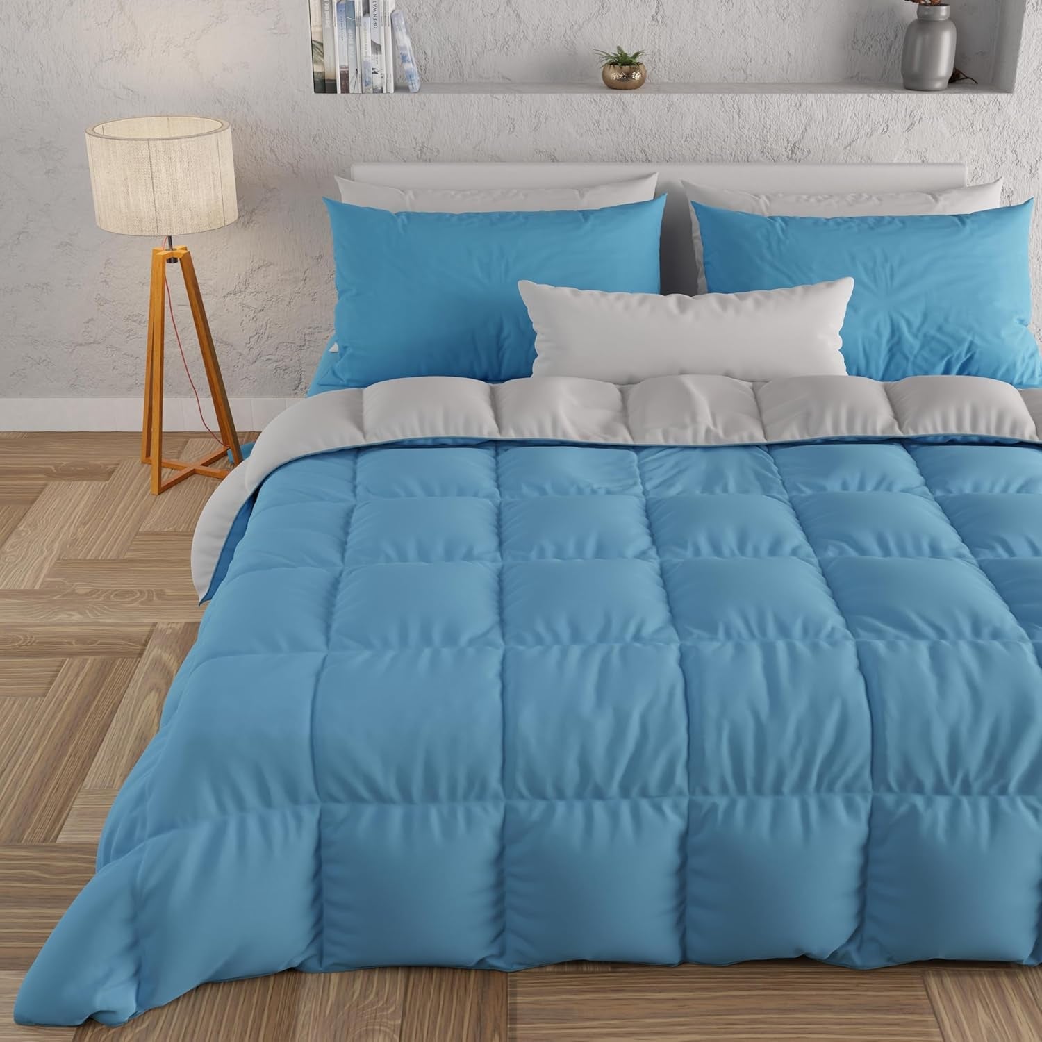 PETTI Artigiani Italiani – Winterdecke für Doppelbetten, Maxi, einfarbig, doppelseitig, weiß, grau, 100 % Made in Italy. Bettdecken und Steppdecken Naty Shop Hellblau Grau Una Piazza E Mezza
