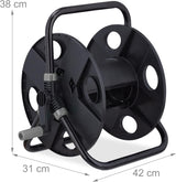 Relaxdays Schlauchtrommel, für 30 m 1/2" Schlauch, Stahl, Kunststoff, Schlauchhalter, HL: 38 x 42 x 31 cm, schwarz/grau