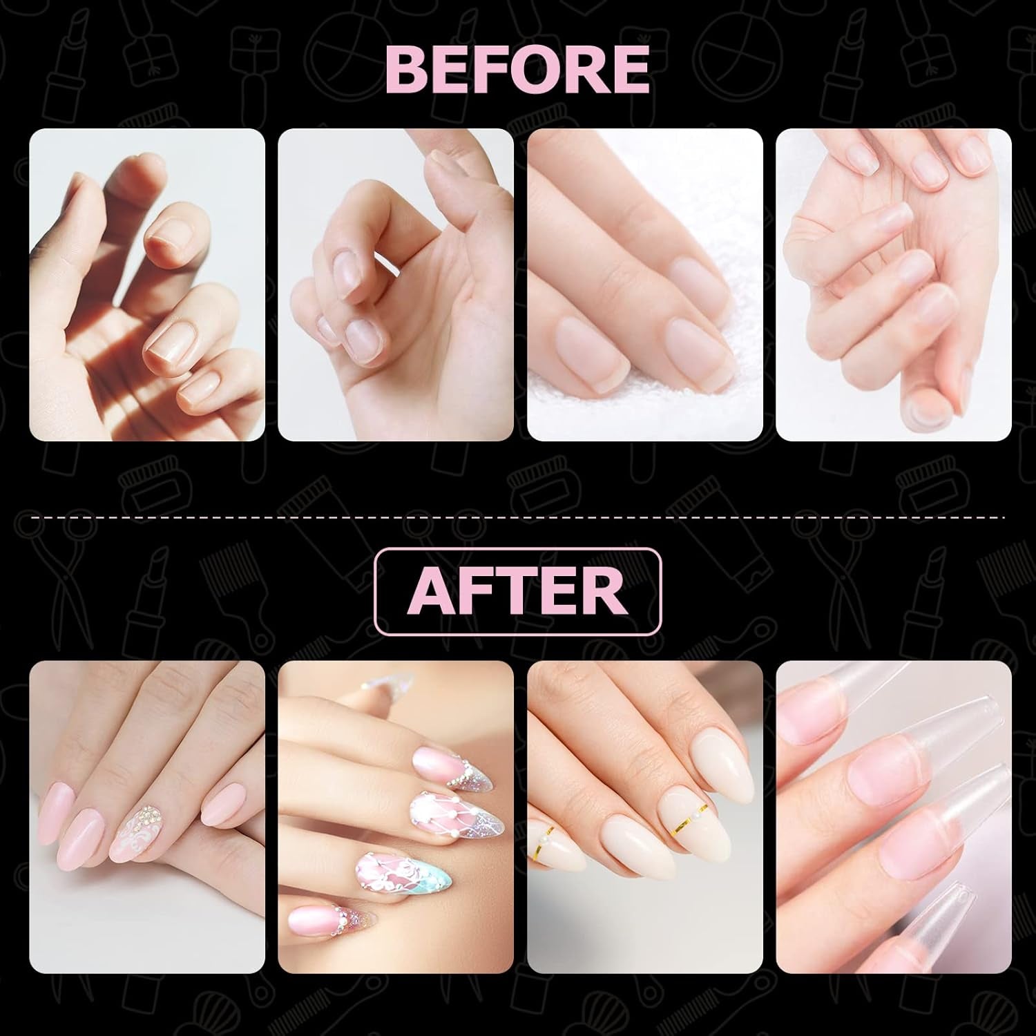 Arten von Nägeln, 500 Stück künstliche Acryl-Nagelspitzen mit Aufbewahrungsbox für Nagelstudios und Heimwerker-Nagelkunst, 10 Größen