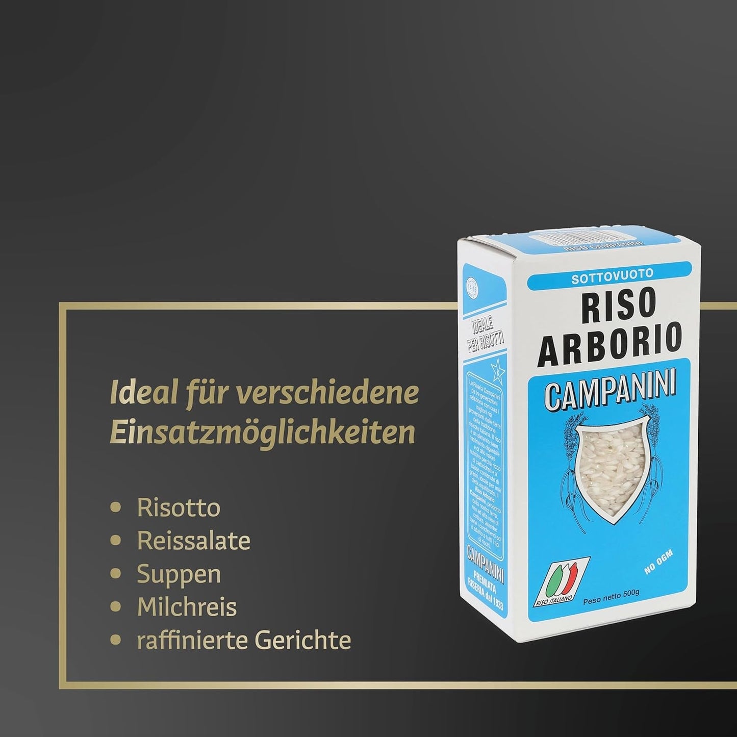‎Risera Campanini Risottoreis 500 g – Italienischer Risottoreis, Arborio Riso Reis, Cremiges Risotto