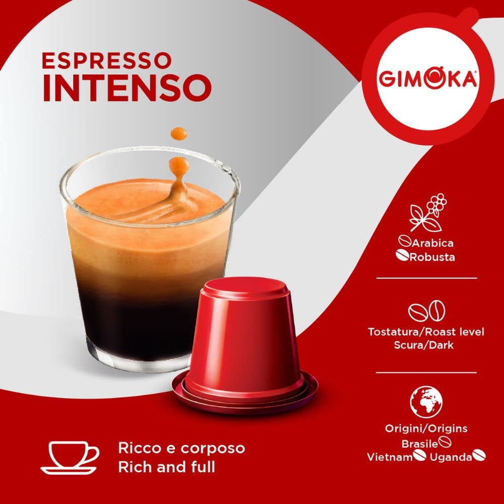 Gimoka Kaffeekapseln Espresso Intenso, Intensität 12/13-100 Kapsel – kompatibel mit Nespresso* Haushalts-Espressomaschinen – 100 Stück (10 x 10 Getränke) – hergestellt in Italien