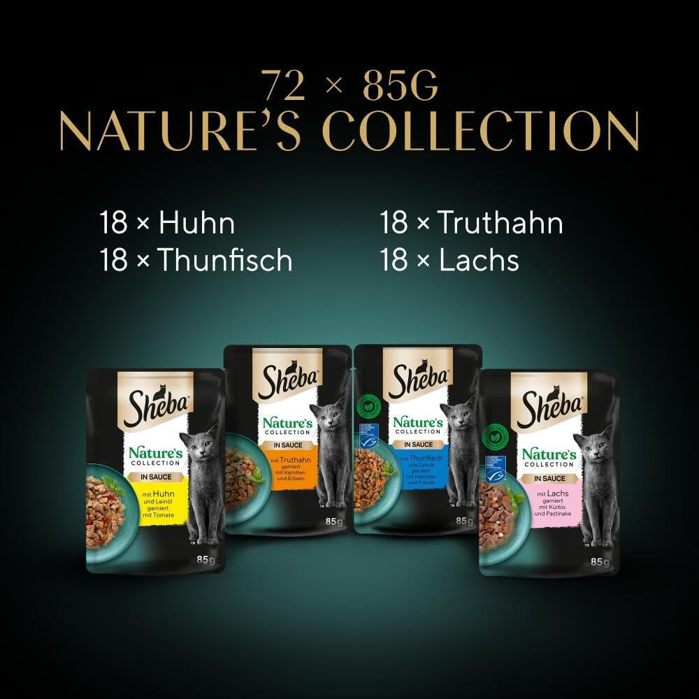 SHEBA Nature's Collection in Gravy – Hochwertiges Nassfutter für Katzen, feine Sorte (MSC) in Portionsbeuteln – 72 x 85 g