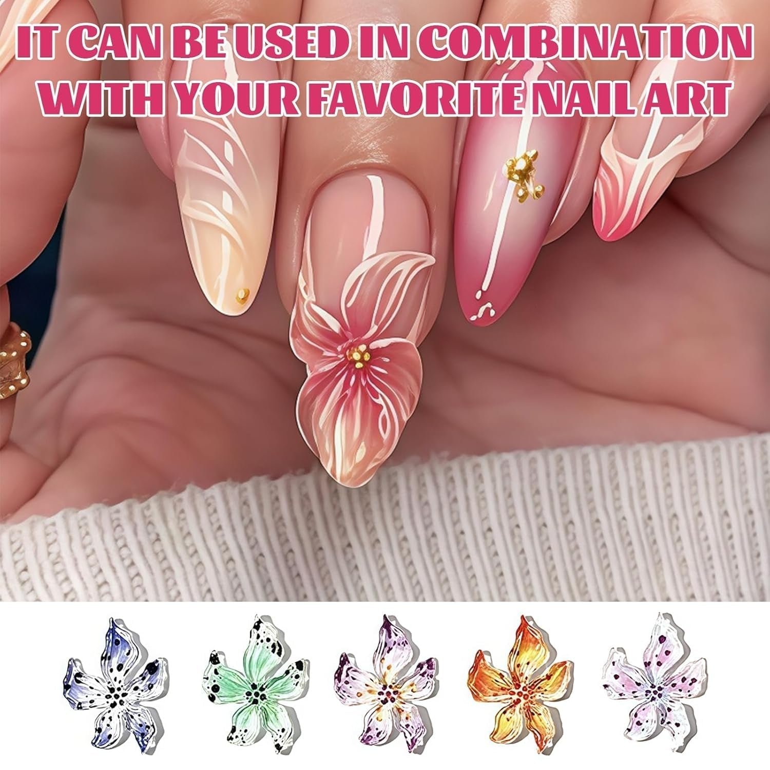 50 Stück 3D Blume Nail Charms Set, Buntes Nageldesign Zubehör, Nägel Charms Und Nagel Art Charms, Perfekt Für Nailart, Maniküre Dekoration Und DIY Nageldesign