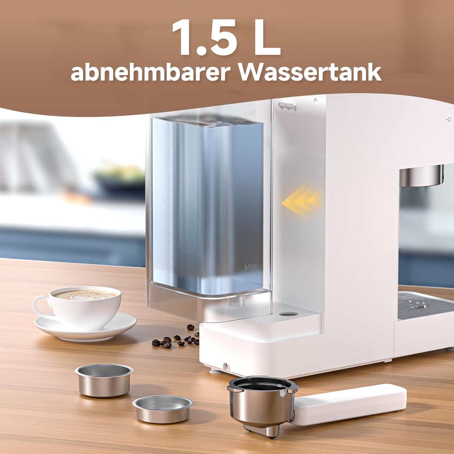 AMZCHEF 20-Bar-Espressomaschine, LED-Anzeige, professioneller Milchaufschäumer und Dampflanze aus Edelstahl, 1,5 l abnehmbarer Tank, 1350 W schnelles Aufheizen, Weiß