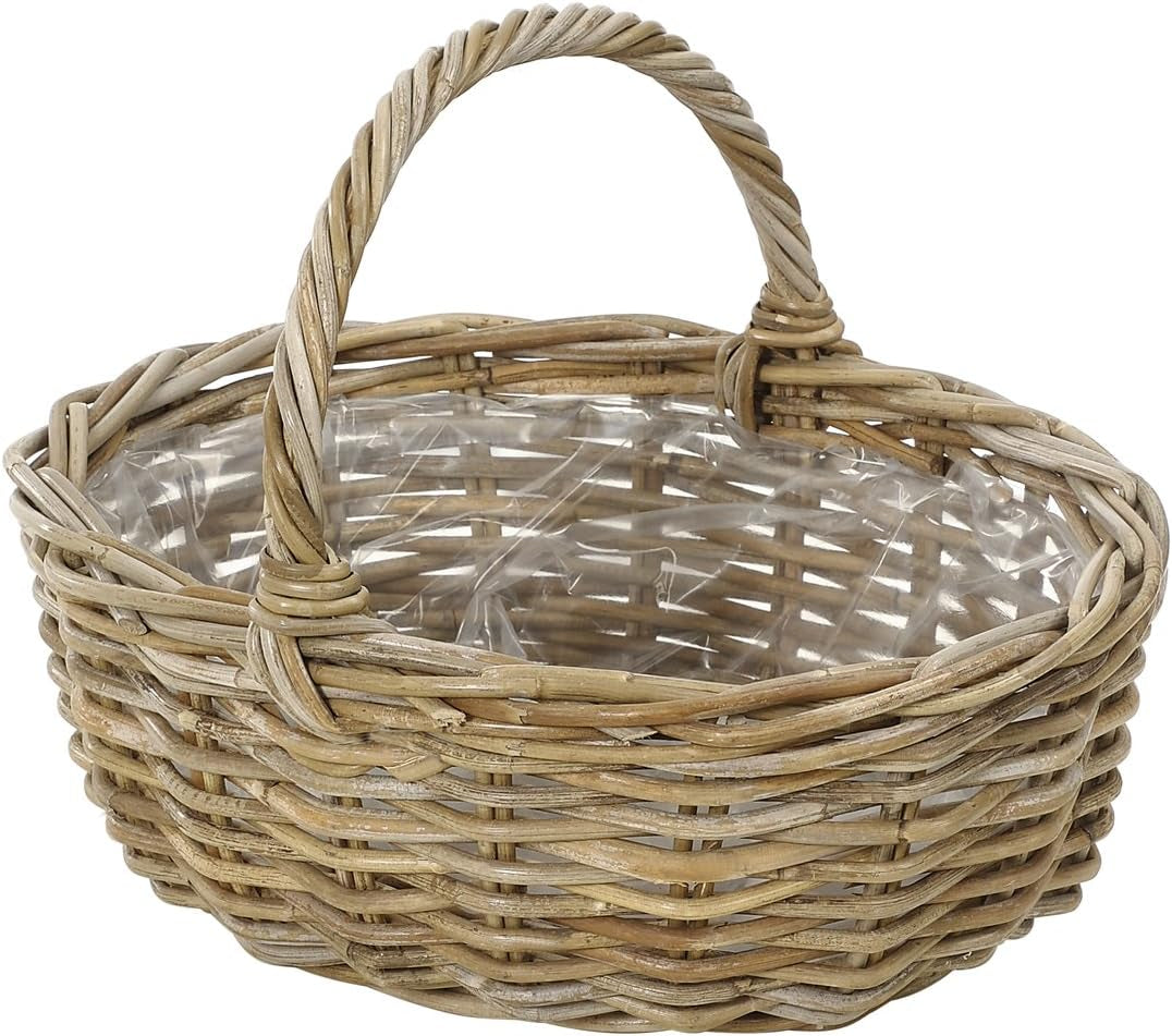 Dehner Rattan-Blumenkorb mit Henkel, ca. 46 x 39 x 18 cm, Rattanstoff, grau/braun