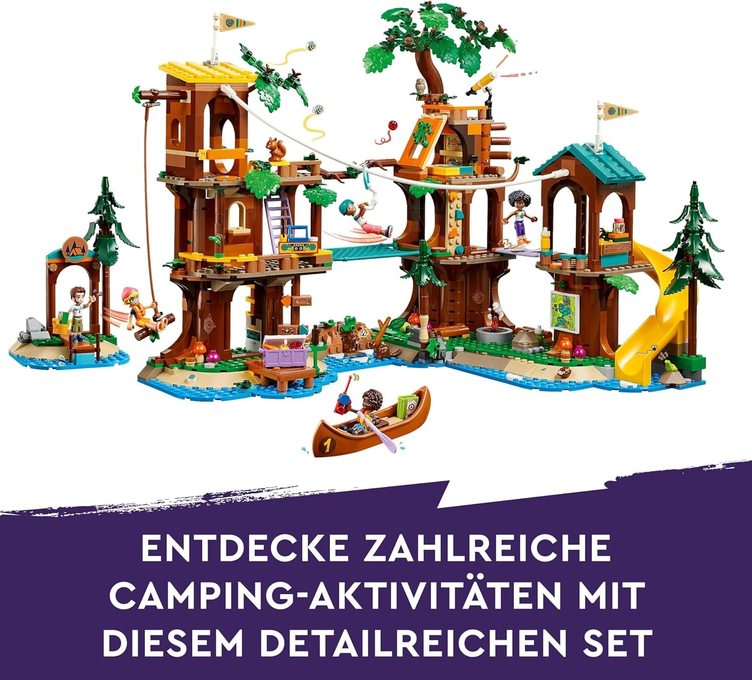 LEGO Friends Baumhaus im Abenteuercamp, Spielset für Mädchen und Jungen ab 8 Jahren mit 5 Figuren und 5 Tieren, Geschenkidee für kreative Spiele, Sportspielzeug, Puppenhaus 42631 Bausets Besuchen Sie den LEGO-Store