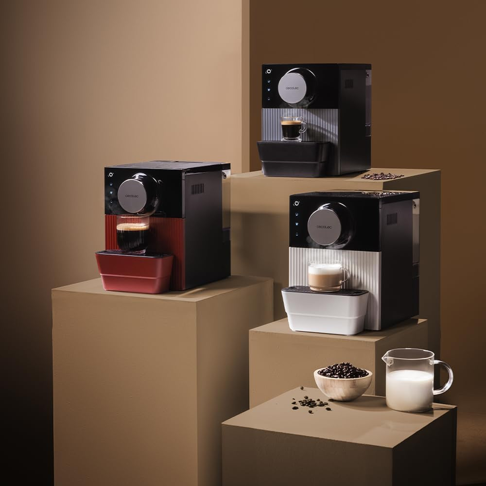 Cecotec Cremmaet Cube Kompakt-Espressomaschine, 1350 W, Presssystem 10 g, Vorinfusionssystem, 19 bar, Thermoblock-System, 5 Mahleinstellungen, Touch-Bedienfeld