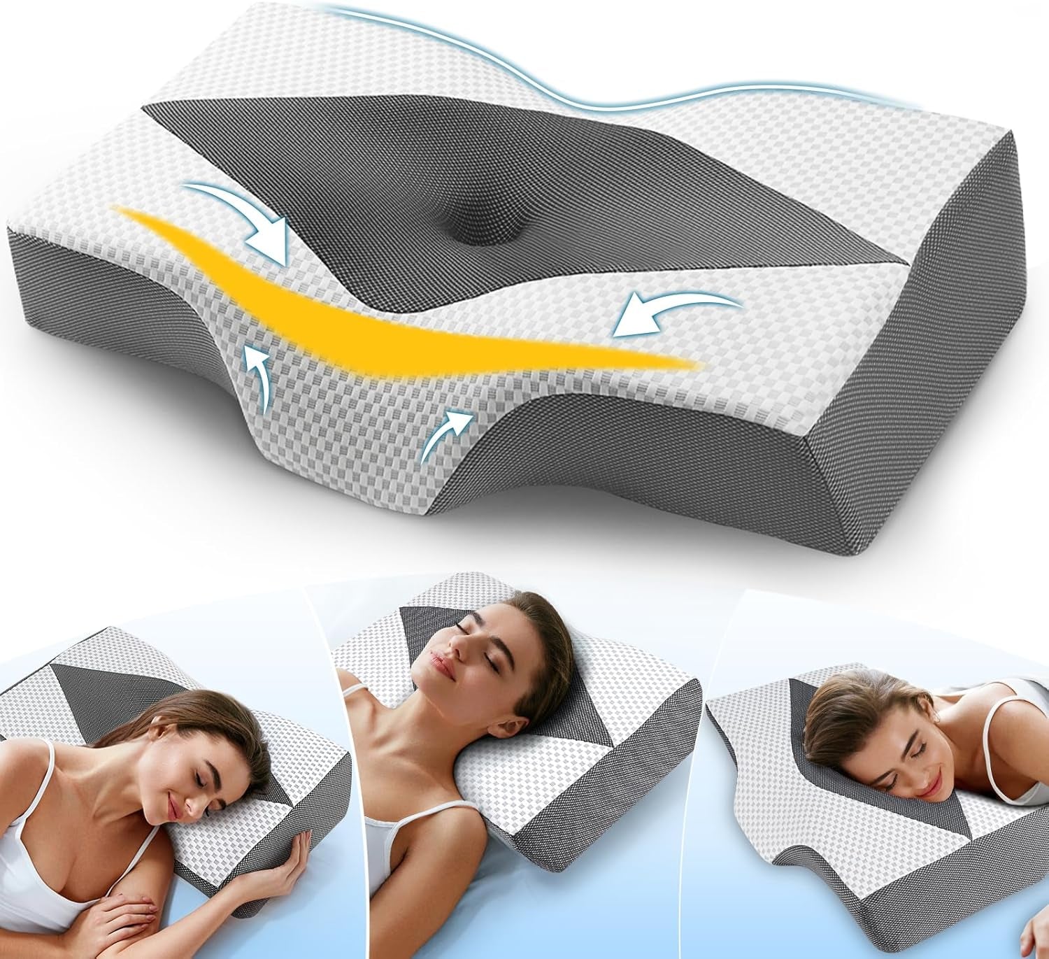Nackenkissen aus Memory-Schaum, ergonomisches orthopädisches Kissen für Nacken- und Schulterschmerzen – kühlendes Schlafkissen für Seiten-, Rücken- und Bauchschläfer mit Nackenstütze, orthopädische Nackenkissen Naty Shop 03-Grau (63,5 cm x 40,6 cm x 10,7/13,2 cm) 03-Weizen (63,5 cm x 40,6 cm x 10,7/13,2 cm)