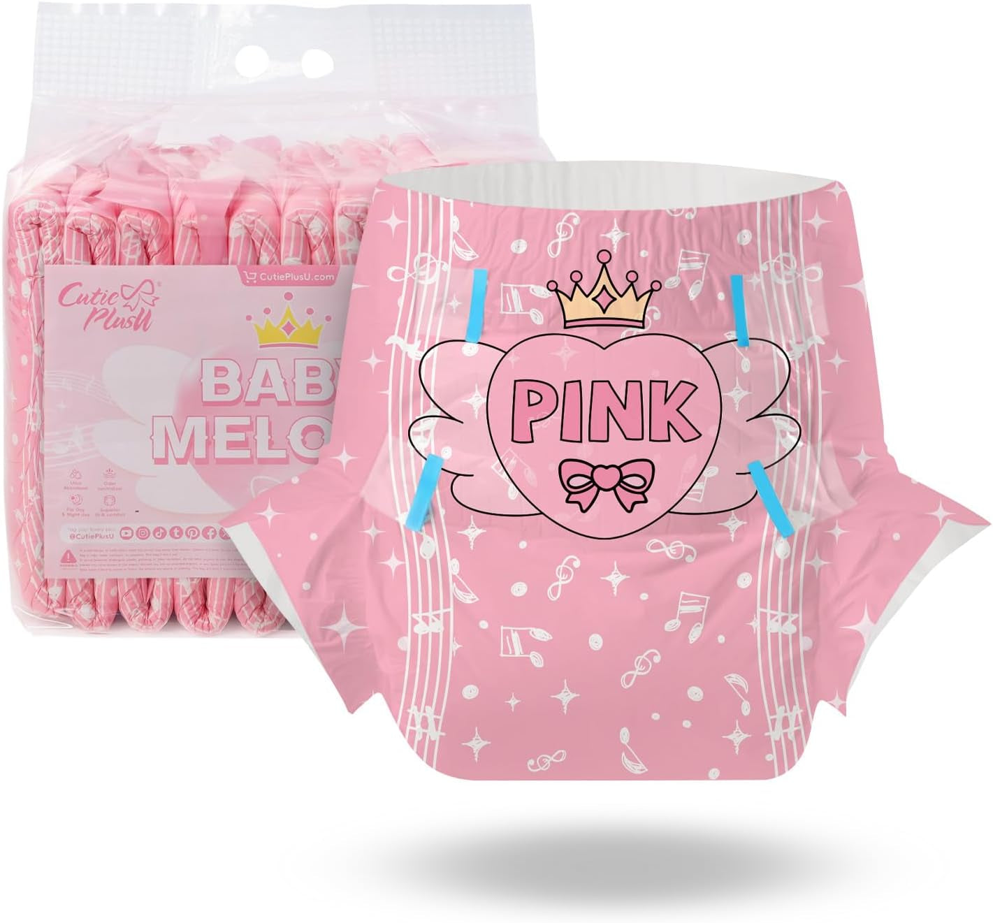 CutiePlusU Erwachsenenwindeln, 10er-Pack, Einweg-Blattwindeln für Damen und Herren, maximale Saugfähigkeit über Nacht – I Love Summer (mittlere Größe 71–96 cm)