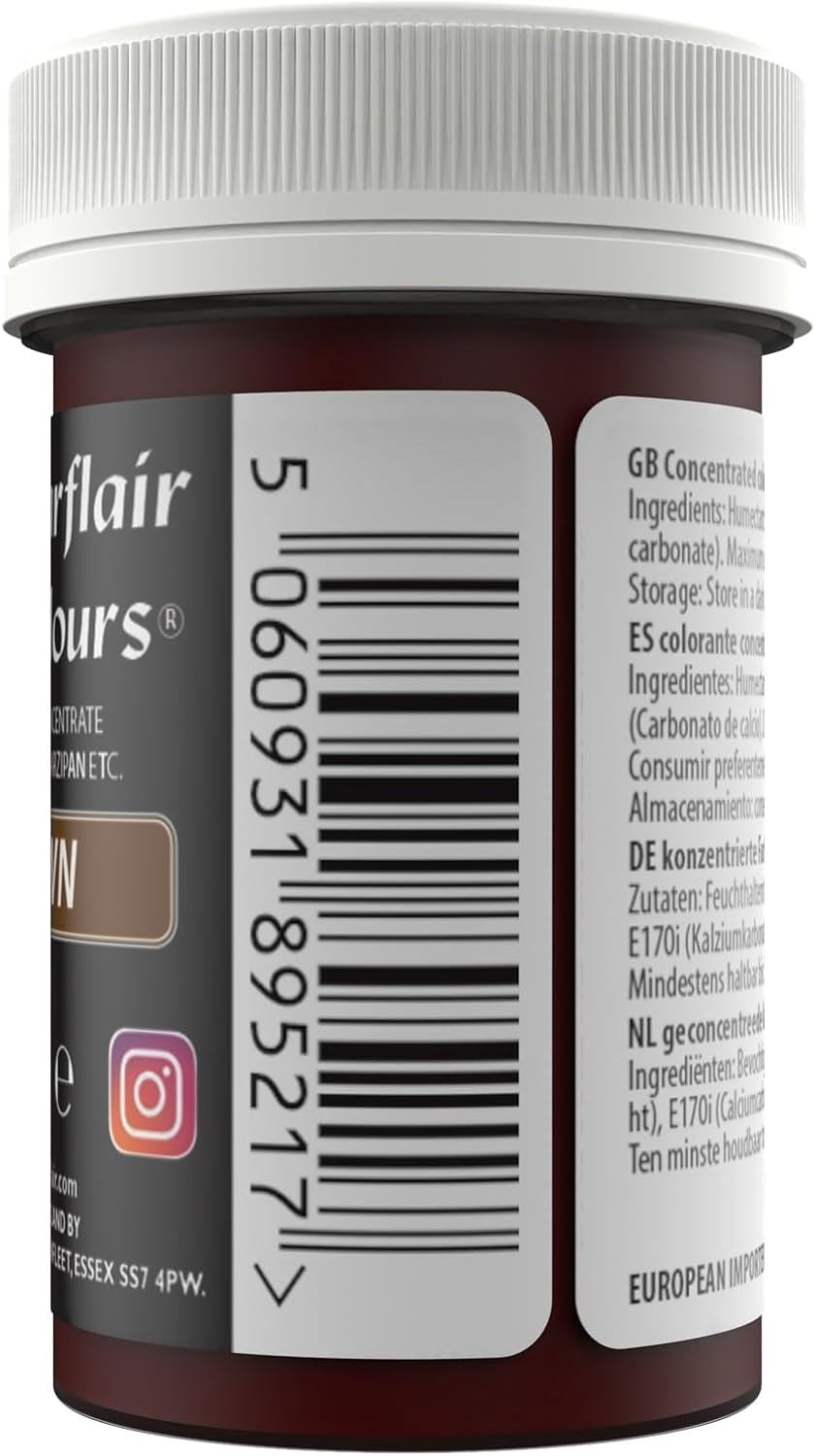 Braune Lebensmittelfarbpaste von Sugarflair, hochkonzentrierte pastellfarbene Lebensmittelfarbe für Buttercreme, Fondant, Zuckerguss, Kuchendekorationen und mehr! Lebendige Lebensmittelfarbe! - 25 g