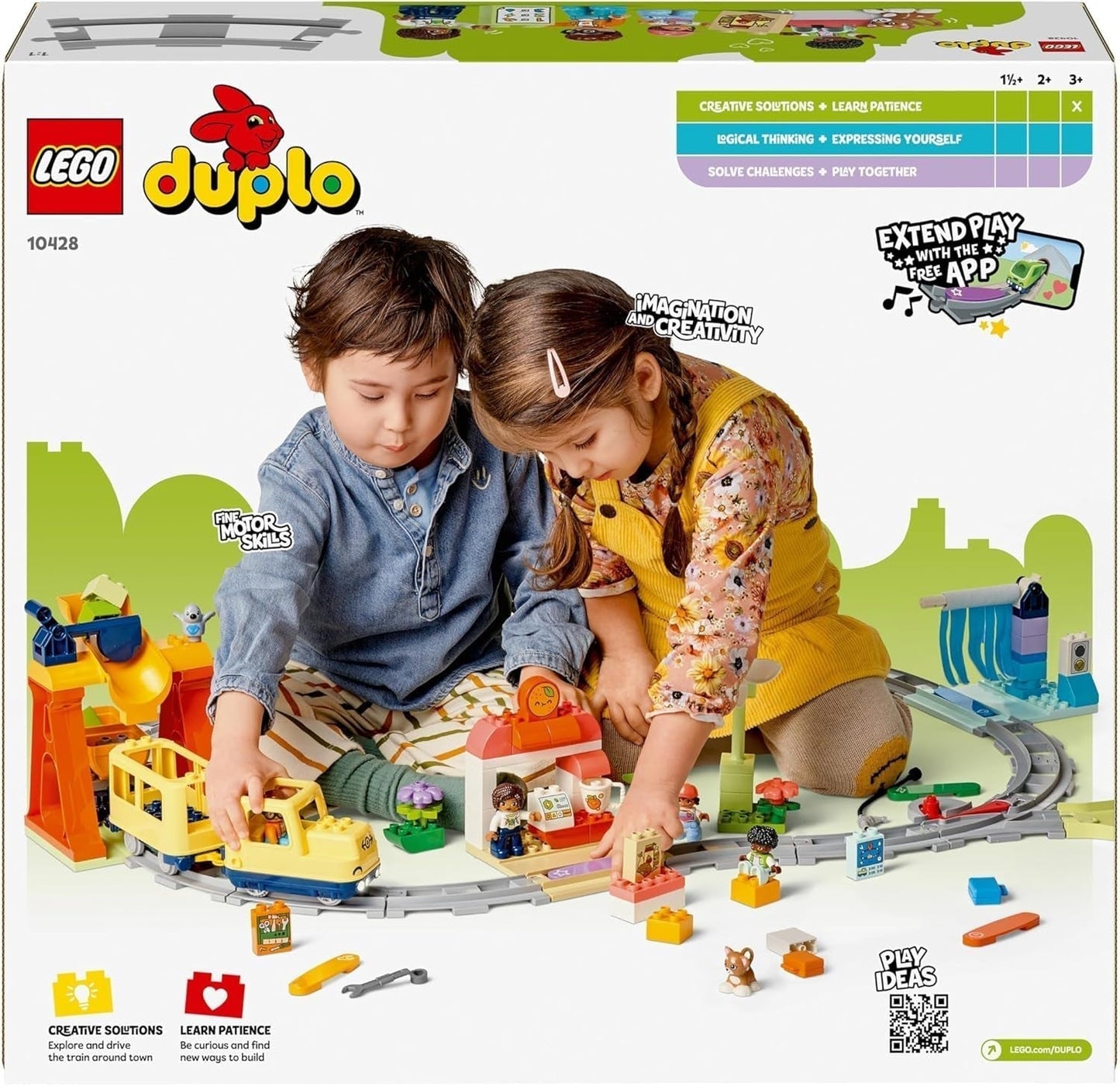 LEGO DUPLO Town Große interaktive Eisenbahn, Bauspielzeug für Kleinkinder ab 3 Jahren, Push & Go-Lokomotive mit Lichtern und Geräuschen, Gleisteile, Lernspielzeug für Vorschulkinder 10428 Bausets Beuche den LEGO-Store