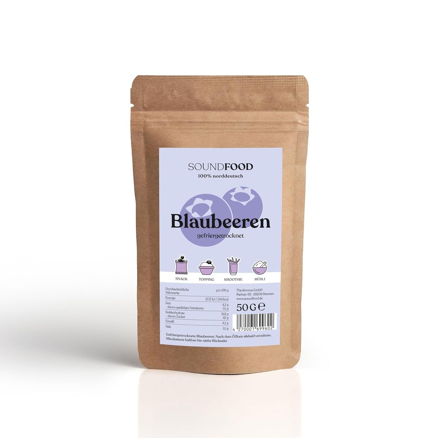 Blaubeeren | lyophilisierte Blaubeeren, ganz aus Deutschland | regional = 100 % Norddeutschland | Ernte 2024, 40 g Naty Shop dehydrierte Produkte 40 G