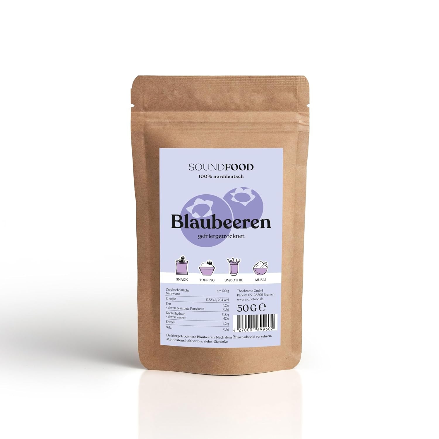 Blaubeeren | lyophilisierte Blaubeeren, ganz aus Deutschland | regional = 100 % Norddeutschland | Ernte 2024, 40 g Naty Shop dehydrierte Produkte 40 G