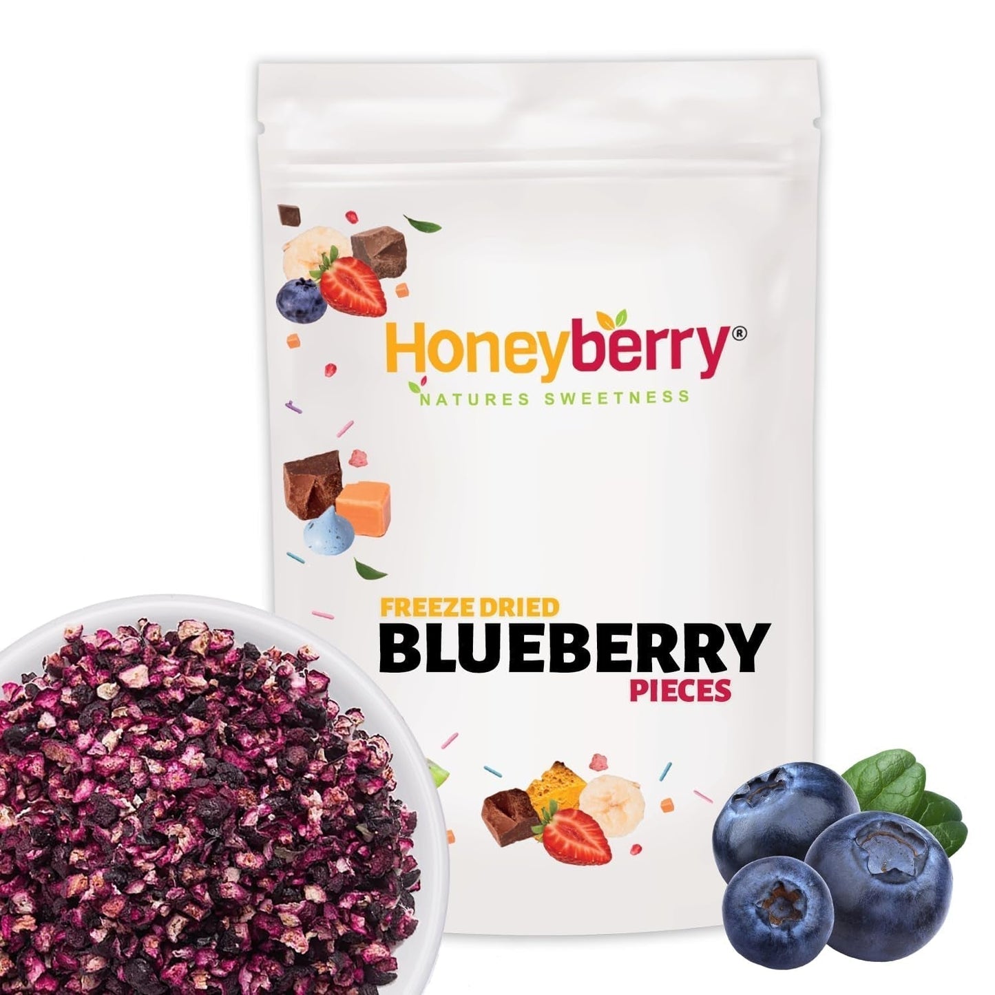 Gefriergetrocknete Blaubeeren, Stücke 100 g – Gefriergetrocknete Blaubeeren – Gefriergetrocknete Früchte – Gefriergetrocknete Trockenfrüchte – Perfekt zum Backen, Dekorieren von Kuchen, Müsli und Desserts. Dehydrierte Produkte Naty Shop 100 g