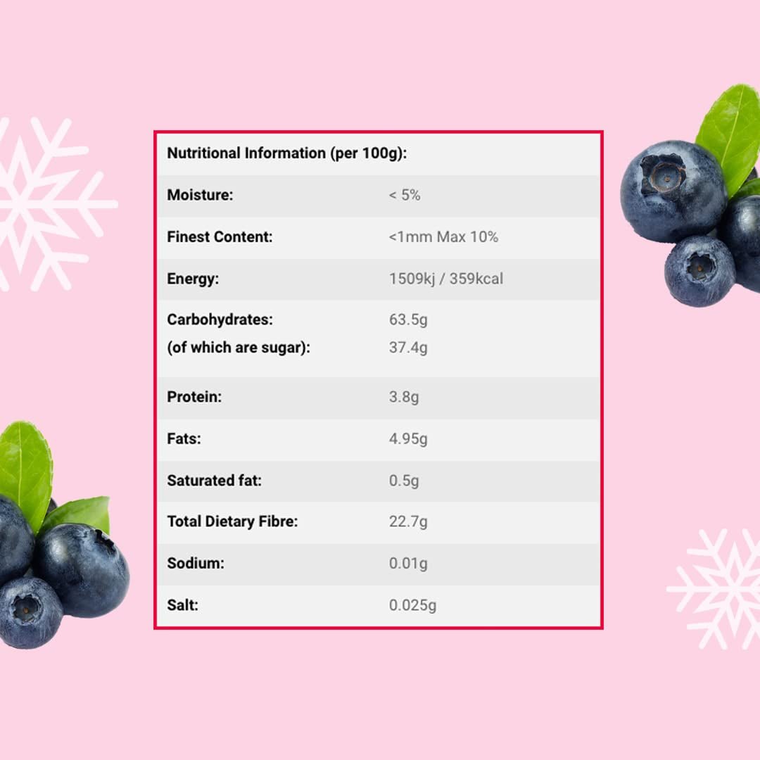 Gefriergetrocknete Blaubeeren, Stücke 100 g – Gefriergetrocknete Blaubeeren – Gefriergetrocknete Früchte – Gefriergetrocknete Trockenfrüchte – Perfekt zum Backen, Dekorieren von Kuchen, Müsli und Desserts. Dehydrierte Produkte Naty Shop