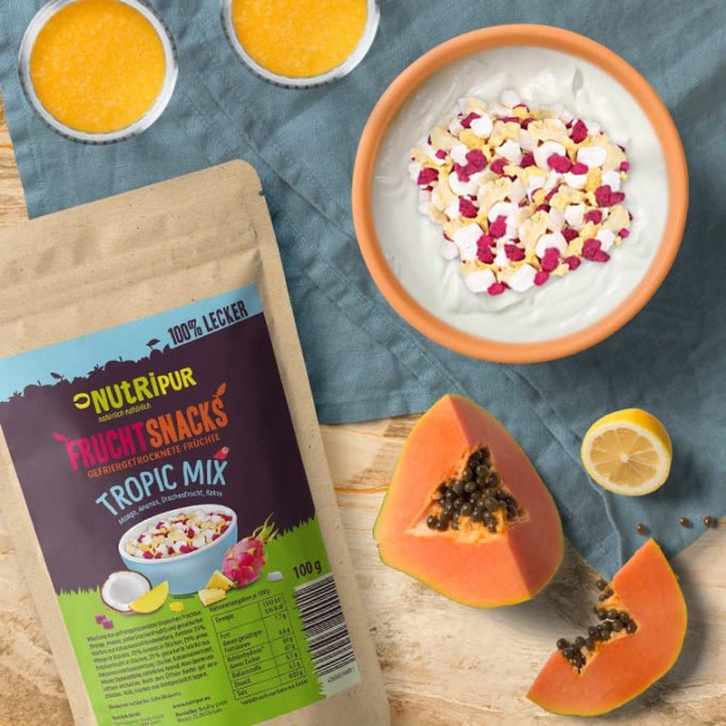 Mischung aus gefriergetrockneten Früchten „Tropic-Mix“ 100g I Waldfrüchte und Trockenfrüchte I Mischung aus Kokosnuss, Drachenfrucht, Mango und Ananas I NutriPur Dehydrierte Produkte Naty Shop