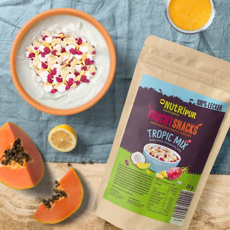 Mischung aus gefriergetrockneten Früchten „Tropic-Mix“ 100g I Waldfrüchte und Trockenfrüchte I Mischung aus Kokosnuss, Drachenfrucht, Mango und Ananas I NutriPur Dehydrierte Produkte Naty Shop