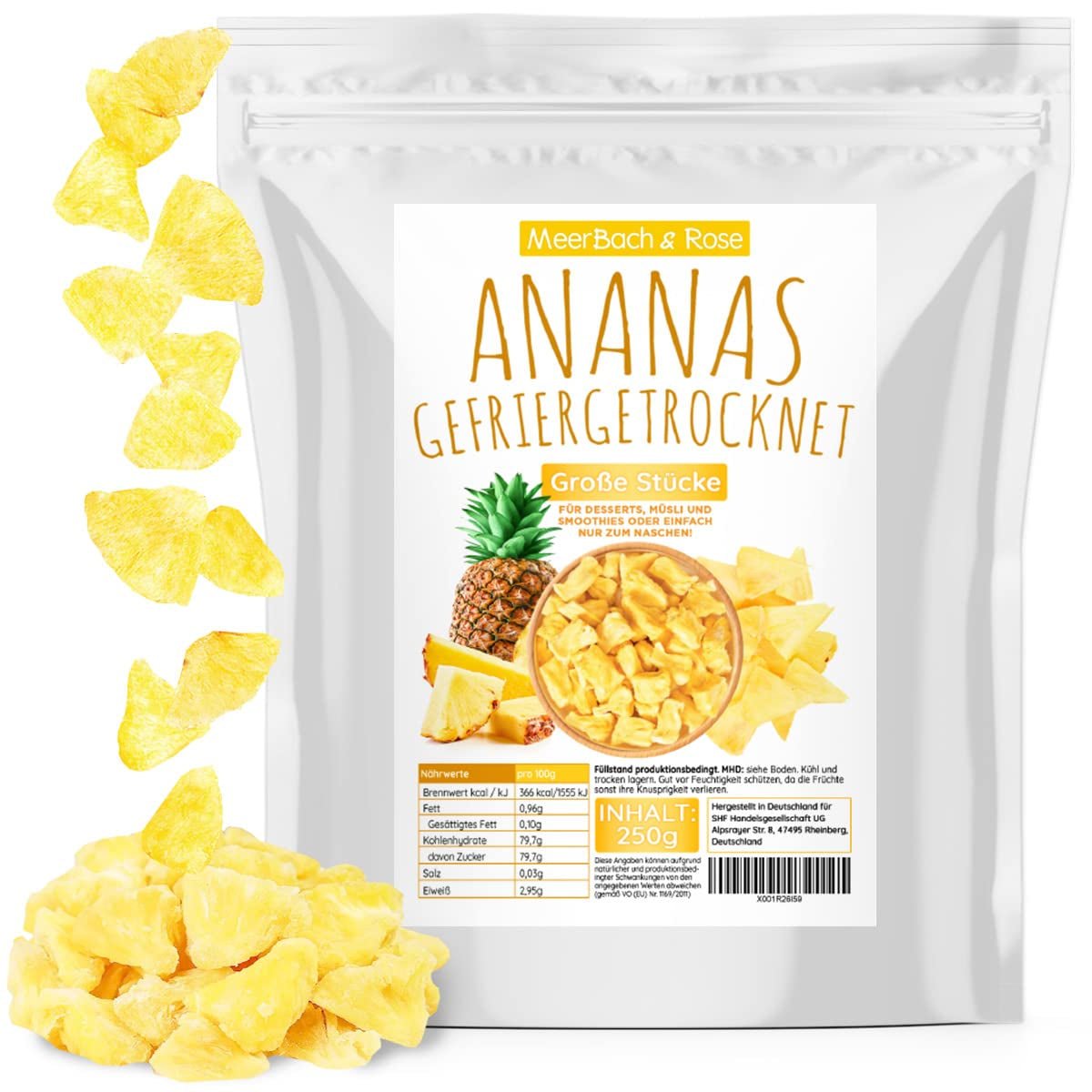 Gefriergetrocknete Ananas 250g, große Stücke, gefriergetrocknete Früchte in Scheiben, ungesüßt, fruchtige Ananasstücke, getrocknete Ananas Dehydrierte Produkte Naty Shop Standardtitel
